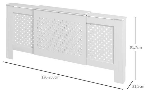 HOMCOM Nastavitelný kryt radiátorů v moderním designu včelí plástve 136-200 x 21,5 x 91,7 cm - Dřevěný kryt radiátorů pro ložnici a obývací pokoj - Bí