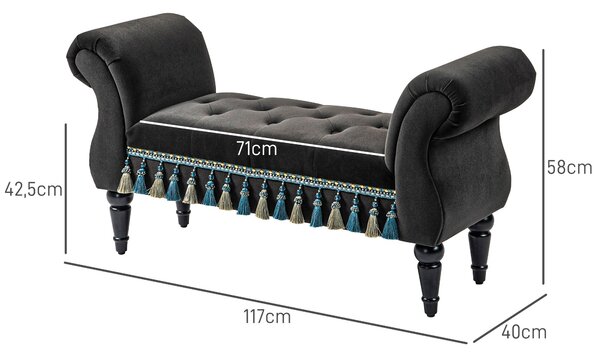 HOMCOM Polstrovaná lavice, sametový vzhled, luxusní lavice s dřevěnými nohami, předsíňová lavice do ložnice, nosnost až 150 kg, tmavě šedá, 117 x 40 x