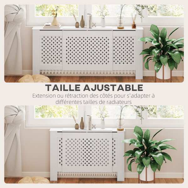 HOMCOM Nastavitelný kryt radiátorů v moderním designu včelí plástve 136-200 x 21,5 x 91,7 cm - Dřevěný kryt radiátorů pro ložnici a obývací pokoj - Bí