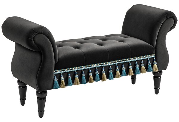 HOMCOM Polstrovaná lavice, sametový vzhled, luxusní lavice s dřevěnými nohami, předsíňová lavice do ložnice, nosnost až 150 kg, tmavě šedá, 117 x 40 x