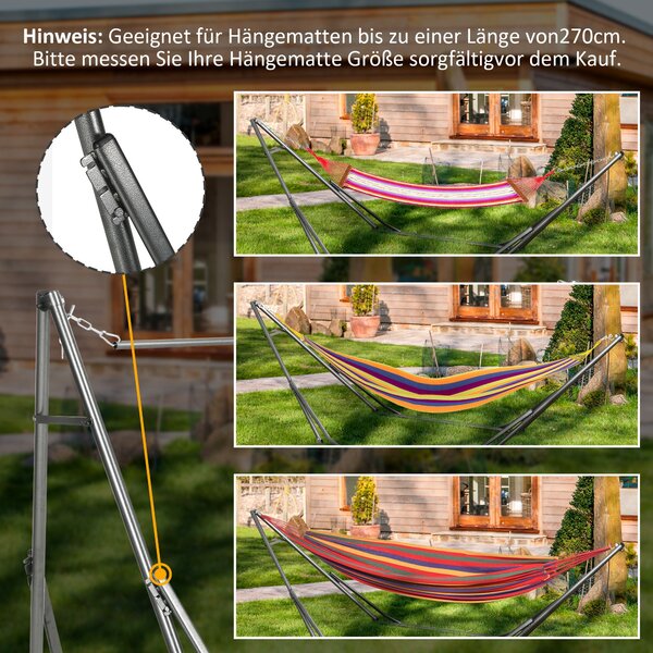 Houpací síťový stojan Outsunny, skládací 2 v 1, stojan na oblečení pro terasu, zahradu, dvorek, nosnost až 120kg, ocel, 290 x 92 x 88cm | Aosom