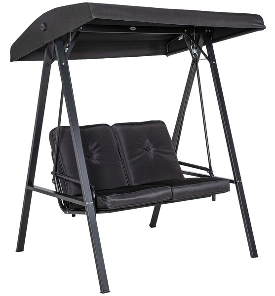 Outsunny Hollywoodské houpací křeslo pro 2 osoby s nastavitelnou slunečník a polštáři, nosnost až 220 kg, pro zahradu, balkon, černá, 145 x 116 x 172