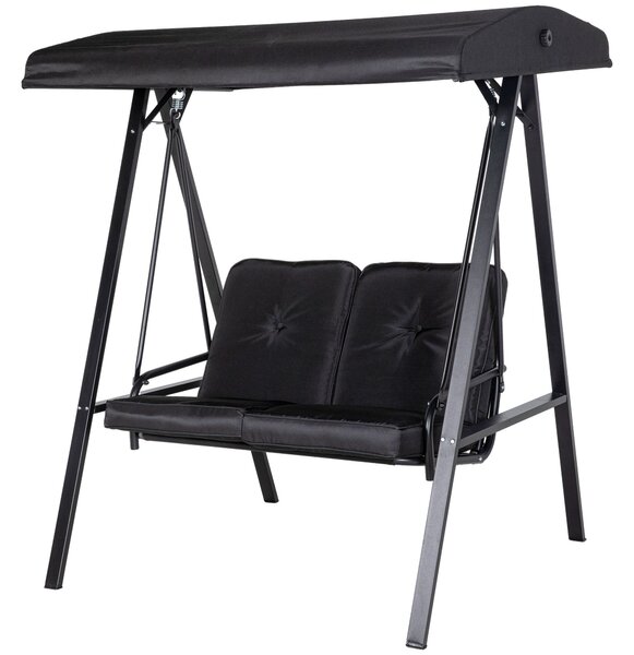 Outsunny Hollywoodské houpací křeslo pro 2 osoby s nastavitelnou slunečník a polštáři, nosnost až 220 kg, pro zahradu, balkon, černá, 145 x 116 x 172