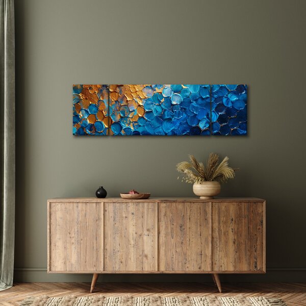 Obraz - Modrozlatá malba (170x50 cm)