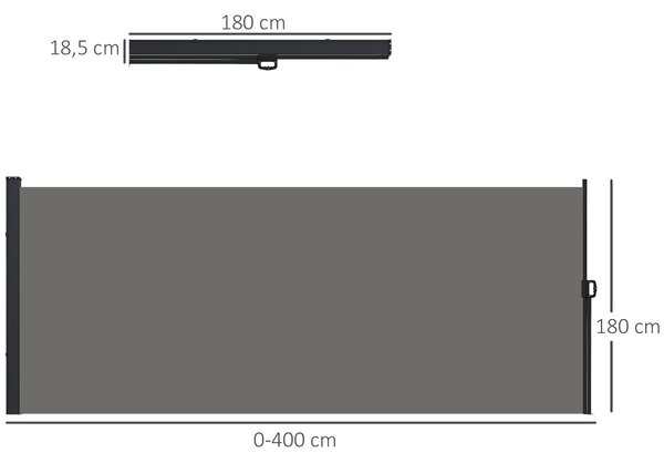 Outsunny Boční Markýza Ochrana Proti Větru Paravent Skládací Zahradní Plot 4 x 1,80 m Hliníkový Polyester Anti-UV Vysoká Hustota 180 g/m² Tmavě Šedá |