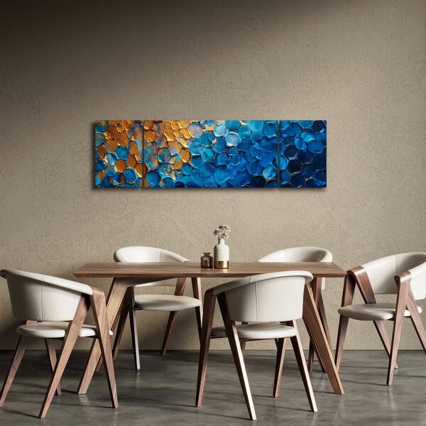 Obraz - Modrozlatá malba (170x50 cm)