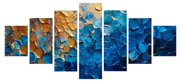 Obraz - Modrozlatá malba (210x100 cm)