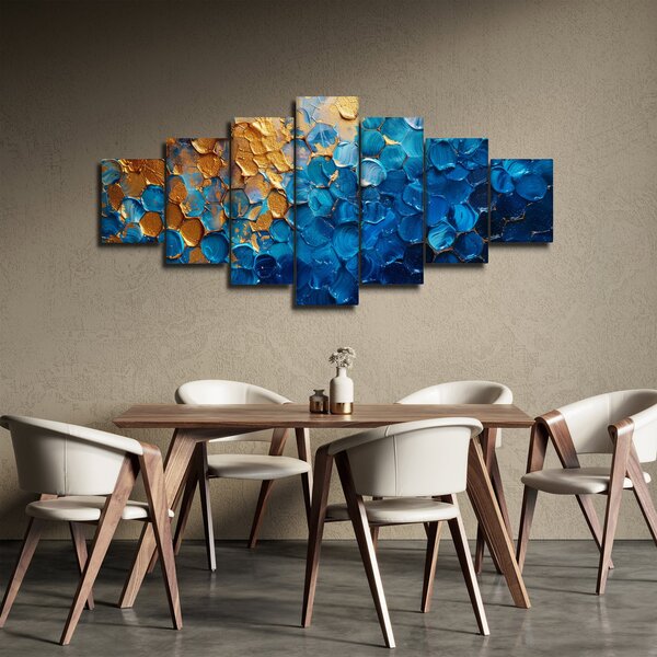Obraz - Modrozlatá malba (210x100 cm)
