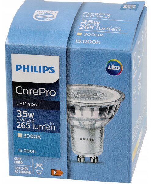 LED žárovka Philips GU10 - 3,5W - 255Lm 36° - teplá bílá 3000K - CorePro Premium