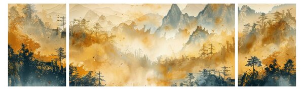 Obraz - Pohoří, akvarel (170x50 cm)