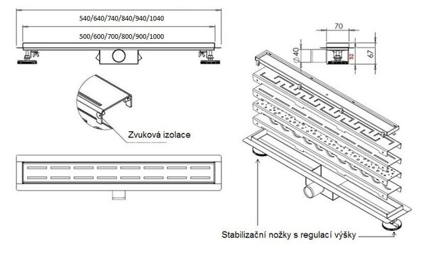 Odtokový sprchový žlab Rea GREEK 50 - 100 cm