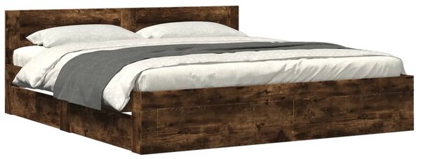 Rám postele s čelem kouřový dub 180 x 200 cm kompozitní dřevo 3295545