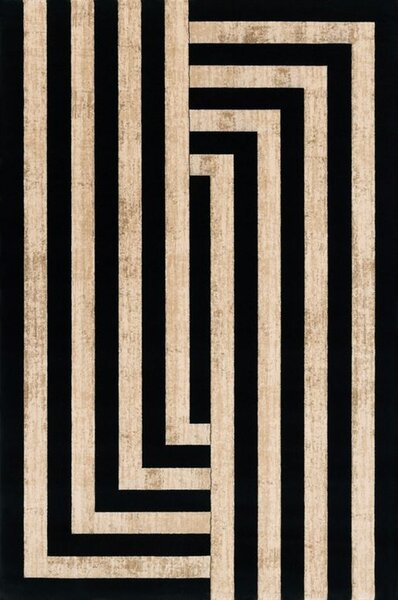 Kusový koberec vlněný Agnella Agnus Art Deco II Černý Béžový Rozměr: 133x195 cm