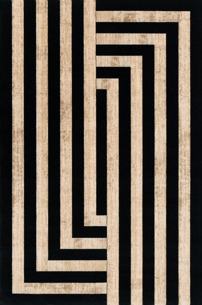 Kusový koberec vlněný Agnella Agnus Art Deco II Černý Béžový Rozměr: 133x195 cm