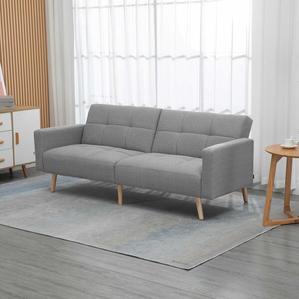 HOMCOM rozkládací pohovka 2v1 205 x 88 x 80 cm, látka s efektem lnu, šedá | Aosom