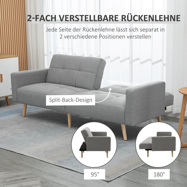 HOMCOM rozkládací pohovka 2v1 205 x 88 x 80 cm, látka s efektem lnu, šedá | Aosom