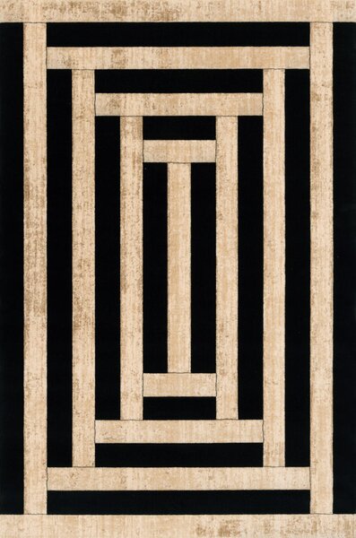 Kusový koberec vlněný Agnella Agnus Art Deco I Krem Béžový Černý Rozměr: 133x195 cm