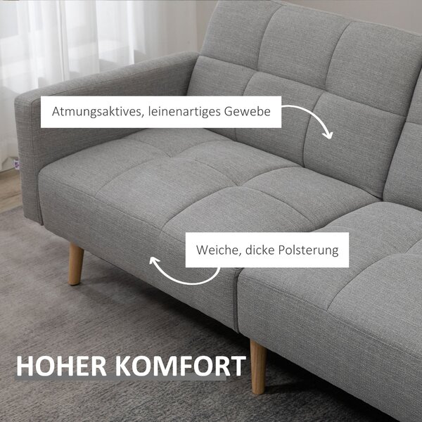 HOMCOM rozkládací pohovka 2v1 205 x 88 x 80 cm, látka s efektem lnu, šedá | Aosom