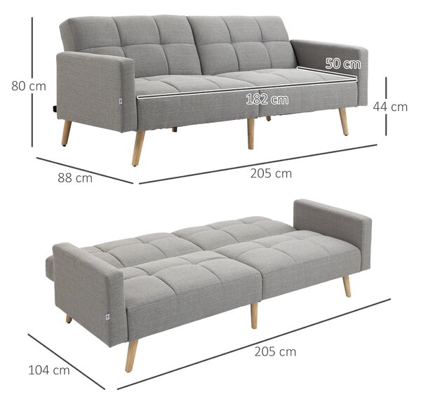 HOMCOM rozkládací pohovka 2v1 205 x 88 x 80 cm, látka s efektem lnu, šedá | Aosom