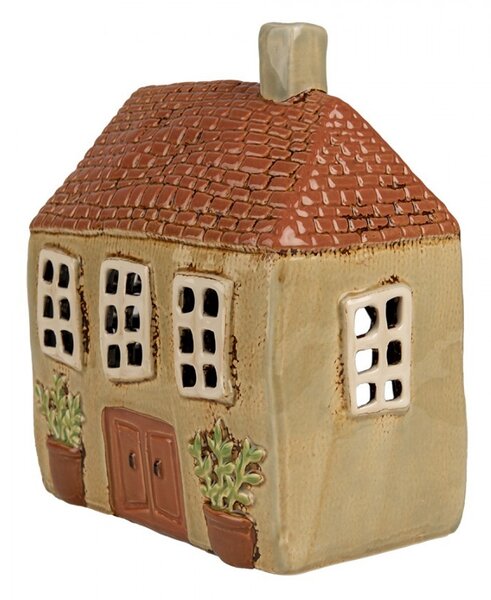 Hnědý keramický svícen na čajovou svíčku domek Amster Village - 17*10*19 cm - Clayre & Eef