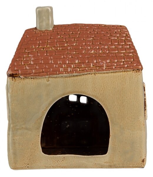 Hnědý keramický svícen na čajovou svíčku domek Amster Village - 17*10*19 cm - Clayre & Eef