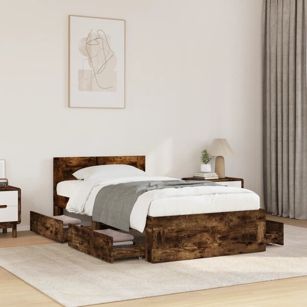 Rám postele s čelem kouřový dub 75 x 190 cm kompozitní dřevo 3295622
