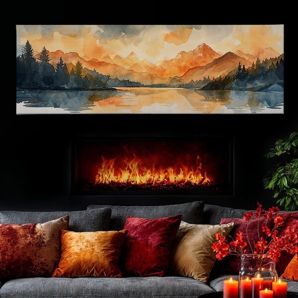 Obraz na plátně - Rozbřesk nad horským jezerem FeelHappy.cz Velikost obrazu (šířka x výška): 150 x 50 cm