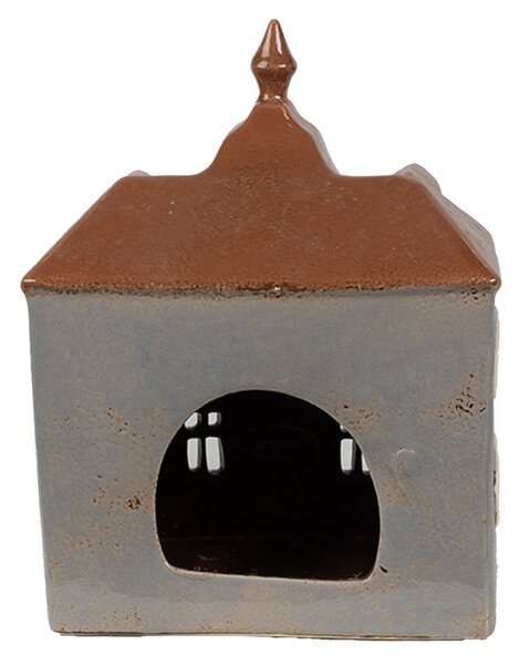 Šedý keramický svícen na čajovou svíčku domek Amster Village - 16*9*20 cm - Clayre & Eef