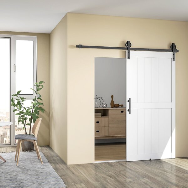 HOMCOM posuvné dveře v country stylu s kolejnicí a kováním, MDF a uhlíková ocel, 106,6 × 213,4 cm, bílá/černá | Aosom
