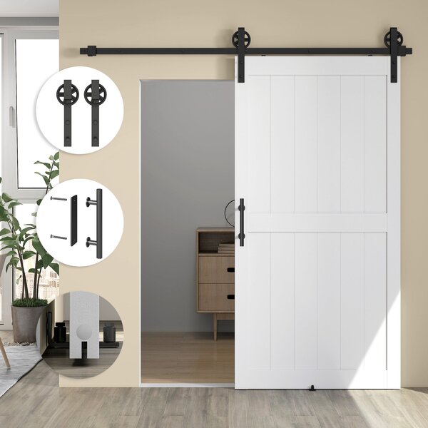 HOMCOM posuvné dveře v country stylu s kolejnicí a kováním, MDF a uhlíková ocel, 106,6 × 213,4 cm, bílá/černá | Aosom