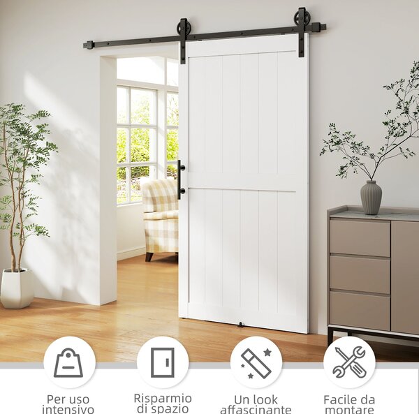 HOMCOM posuvné dveře v country stylu s kolejnicí a kováním, MDF a uhlíková ocel, 106,6 × 213,4 cm, bílá/černá | Aosom