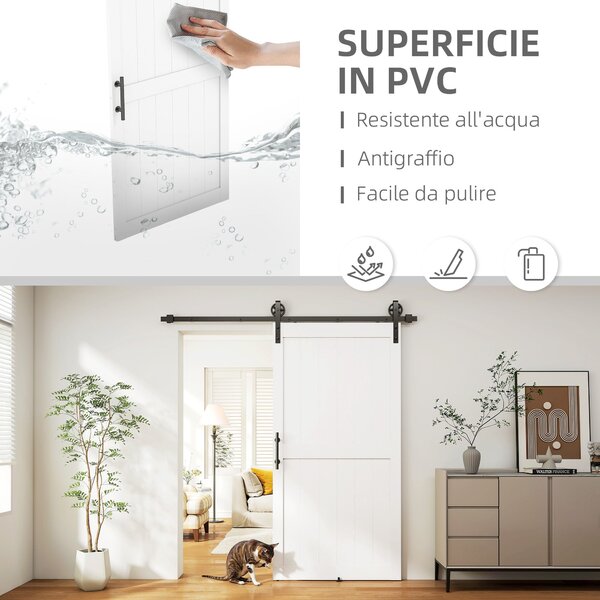 HOMCOM posuvné dveře v country stylu s kolejnicí a kováním, MDF a uhlíková ocel, 106,6 × 213,4 cm, bílá/černá | Aosom