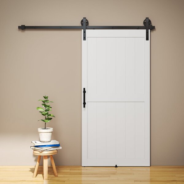 HOMCOM posuvné dveře v country stylu s kolejnicí a kováním, MDF a uhlíková ocel, 106,6 × 213,4 cm, bílá/černá | Aosom