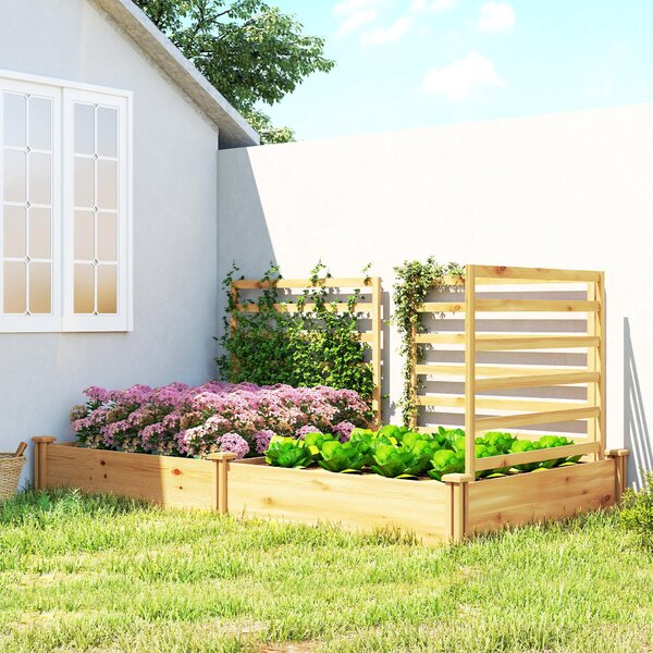 Outsunny vyvýšený dřevěný truhlík s 3 mřížemi, dvojitý záhon a otevřené dno — 240 x 125 x 102 cm — přírodní borovice | Aosom