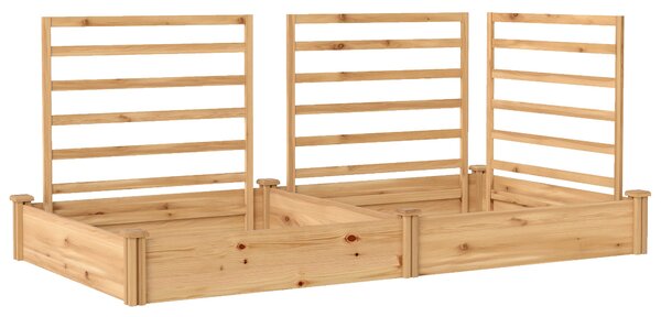 Outsunny vyvýšený dřevěný truhlík s 3 mřížemi, dvojitý záhon a otevřené dno — 240 x 125 x 102 cm — přírodní borovice | Aosom