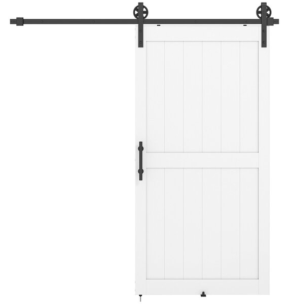 HOMCOM posuvné dveře v country stylu s kolejnicí a kováním, MDF a uhlíková ocel, 106,6 × 213,4 cm, bílá/černá | Aosom