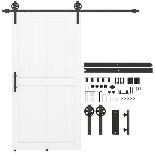 HOMCOM posuvné dveře v country stylu s kolejnicí a kováním, MDF a uhlíková ocel, 106,6 × 213,4 cm, bílá/černá | Aosom