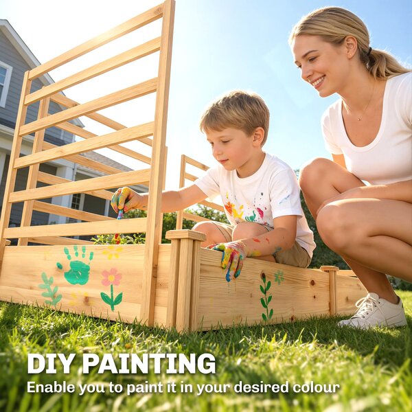 Outsunny vyvýšený dřevěný truhlík s 3 mřížemi, dvojitý záhon a otevřené dno — 240 x 125 x 102 cm — přírodní borovice | Aosom