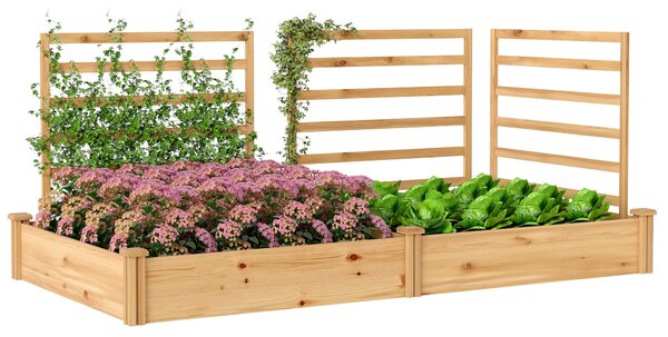 Outsunny vyvýšený dřevěný truhlík s 3 mřížemi, dvojitý záhon a otevřené dno — 240 x 125 x 102 cm — přírodní borovice | Aosom