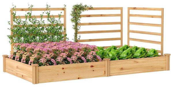 Outsunny vyvýšený dřevěný truhlík s 3 mřížemi, dvojitý záhon a otevřené dno — 240 x 125 x 102 cm — přírodní borovice | Aosom