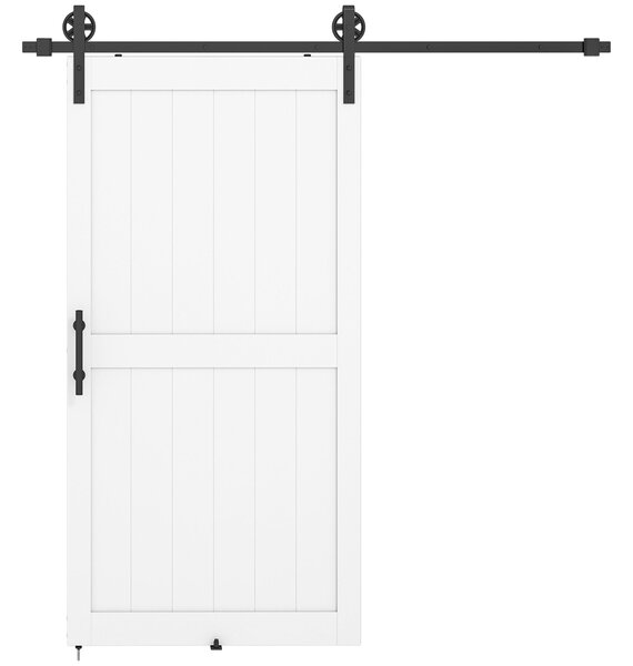HOMCOM posuvné dveře v country stylu s kolejnicí a kováním, MDF a uhlíková ocel, 106,6 × 213,4 cm, bílá/černá | Aosom