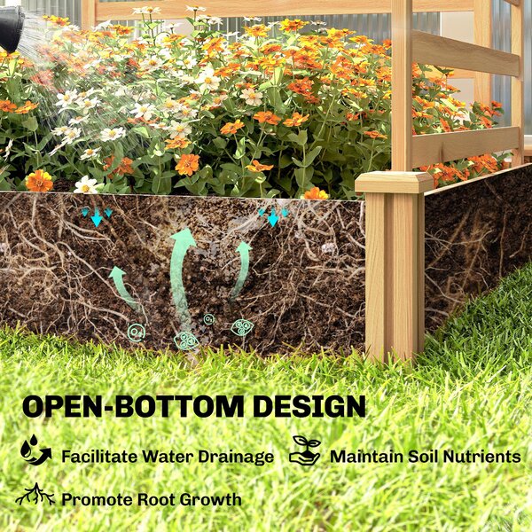 Outsunny vyvýšený dřevěný truhlík s 3 mřížemi, dvojitý záhon a otevřené dno — 240 x 125 x 102 cm — přírodní borovice | Aosom