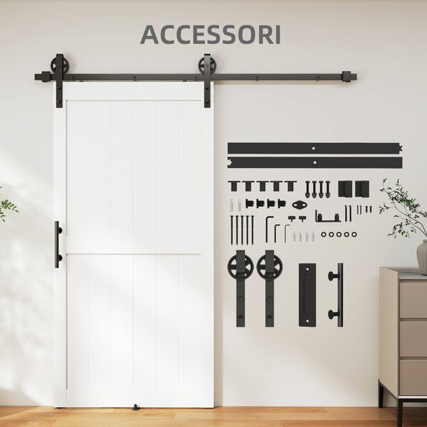 HOMCOM posuvné dveře v country stylu s kolejnicí a kováním, MDF a uhlíková ocel, 106,6 × 213,4 cm, bílá/černá | Aosom