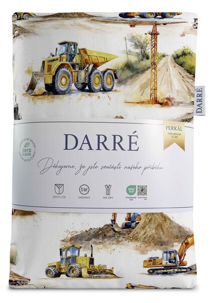 DARRÉ Bavlněné povlečení Stavební stroje Velikost: 140 x 200 + 70 x 90