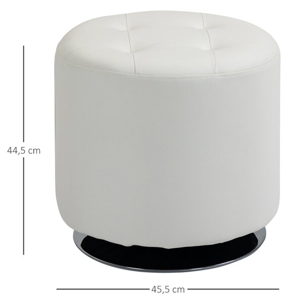 HOMCOM 360° otočný kulatý puf — sedák z PU, chromové ocelové podnoží, Ø 45,5 x V 44,5 cm, bílá | Aosom