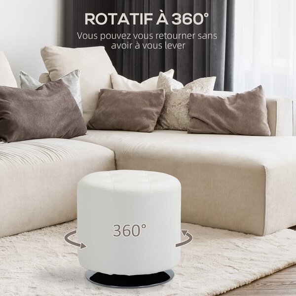 HOMCOM 360° otočný kulatý puf — sedák z PU, chromové ocelové podnoží, Ø 45,5 x V 44,5 cm, bílá | Aosom