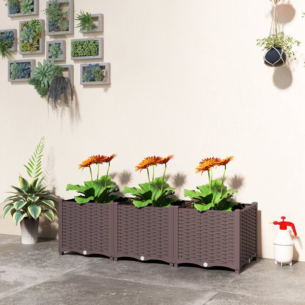 Outsunny vyvýšený květináč se samozavlažováním, plastový záhon 120×40×37 cm, otvory s uzávěry, snadná montáž — Aosom