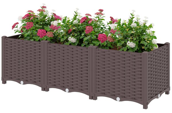 Outsunny vyvýšený květináč se samozavlažováním, plastový záhon 120×40×37 cm, otvory s uzávěry, snadná montáž — Aosom