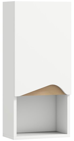 HOMCOM nástěnná koupelnová skříňka — měkce dovírající dveře, nastavitelné police a otevřená přihrádka, 30 x 17 x 67 cm — bílá | Aosom