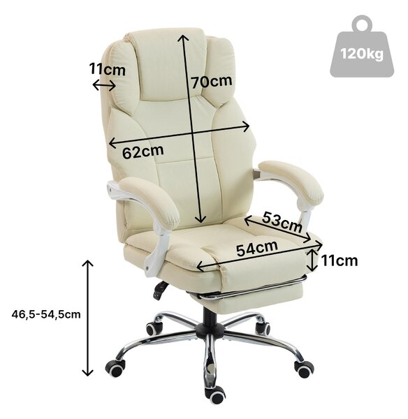 HOMCOM ergonomická kancelářská židle — sklopné opěradlo, nastavitelná výška, podnožka, 360° otočná, taštičkové pružiny, ekokůže, béžová | Aosom